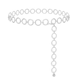 WERFORU Chain Belt Ladies Adjustable Waist Chain Party Dress Metal Link Charm O-ring Chain Belt for Women Girls Silver