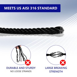 T316 Black 1/8" Stainless Steel Cable, 300ft Wire Rope, 7X7 Strands Aircraft Cable for Indoor Outdoor, Zip Line Wire Rope for DIY, Stair, Fence, Deck Railing Cable, String Lights & Yard Zipline