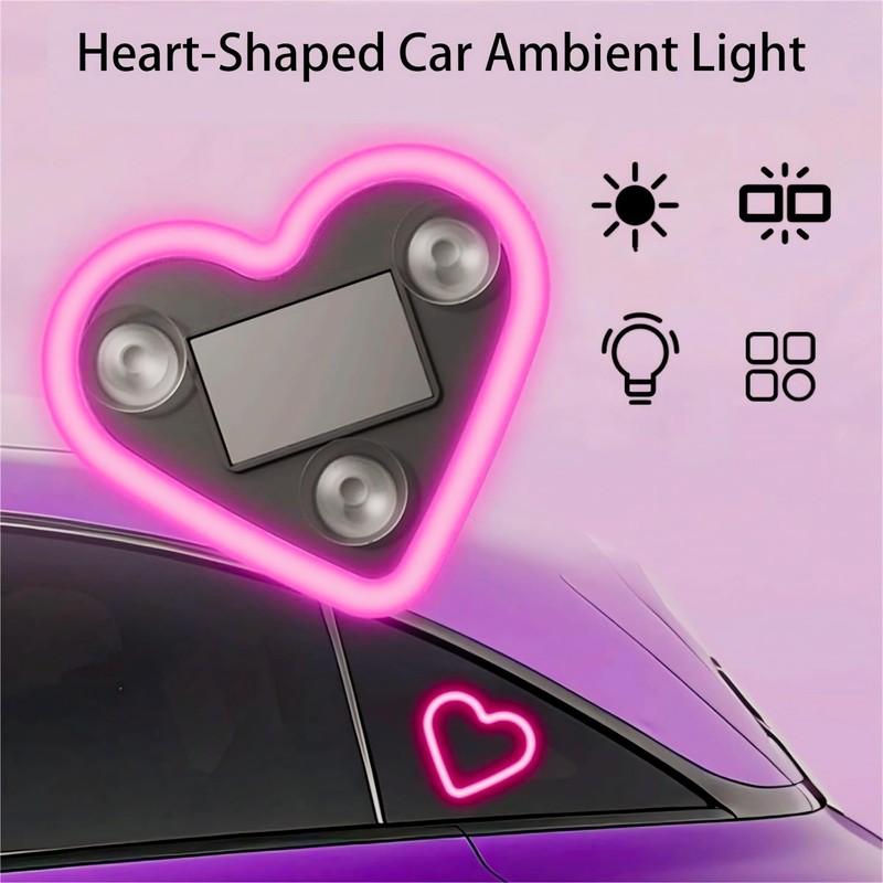 Solar-Powered Heart-Shaped LED Neon Light for Car & Outdoor Decor