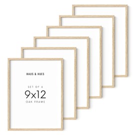 HAUS AND HUES Set of 6 9 X 12 Picture Frame - 9x12 Frame Collage Picture Frames for Wall, 9x12 Picture Frame Sets Wooden Frames, 12x9 Picture Frames in Bulk Wooden Picture Frames (Beige Oak Frame)