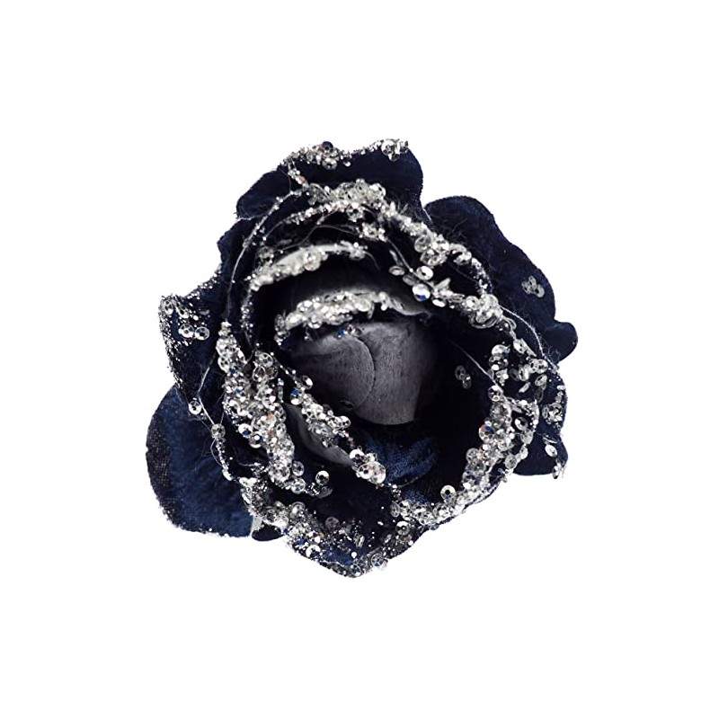 BWG Clip On Midnight/Navy Blue Rose Flower Christmas Tree Decorations