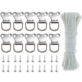NACTECH Frame Hanging Kit 10m 3mm Picture Hanging Cord Wire for Picture Photo Frame Painting Hanger with 10 D-Ring Hanging Hooks and 20 Screws