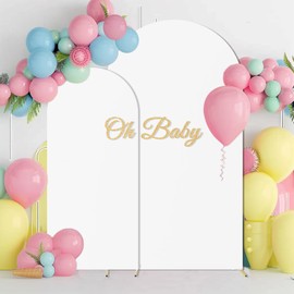 JCJ Arch Backdrop Cover 7.2FT 6FT, White Wedding Arch Stand Cover Set of 2 Stretchy Round Top Chiara Arch Cover with Zipper Spandex Fitted Arch Cover for Birthday Party Decoration