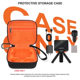 BliFulde Carrying Case Compatible with Garmin Approach R10 Golf Launch Monitor, Custom-Insert Organizer Compact Storage Holder with Mesh Pocket for USB Cable, Charging Adapter (Orange)