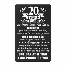 Richesele 20 Year Sober Card for Women Men - 20 Years Sobriety Gifts - Insipirational 20 Year AA NA Recovery Engraved Wallet Cards Token