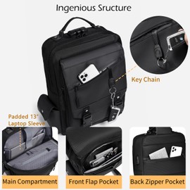 Leaper Crossbody Messenger Bag for Men: 13L Multi-pocket Satchel Sling Shoulder Bags for Travel Daily Work - Women Single Strap Backpack for Cycling, Hiking - Laptop Sling Bag for Men 14 inch, Black