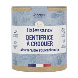 Natessance - Chewing Toothpaste, Solids, Organic Aloe Vera and Bicarbonate, Certified Organic Cosmos Organic - Box 100% Recyclable, 80 Tablets