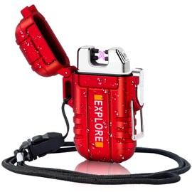 LcFun Arc Lighter Waterproof Windproof Rechargeable USB Plasma Flameless Electric Lighters with Lanyard Sports Fan Lighters for Survival, Tactical, EDC Gear, Camping (Red)