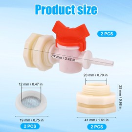 2pcs Rabbit Watering System Bucket Connector Kit to ID 5/16" Hose, with Bulkhead Fitting, Barb Ball Valve and Mesh Washer, Poultry Animal Water Dispenser Automatic Rabbit Watering System