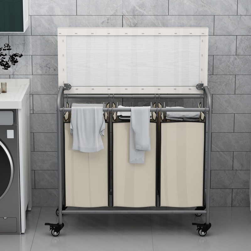 LINZINAR 3 Bag Laundry Basket Sorter Heavy Duty Rolling Lockable