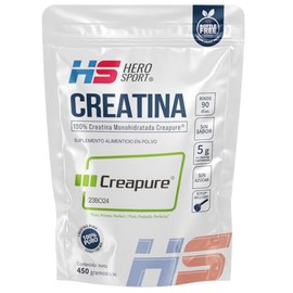 HS HERO SPORT Creatina Monohidratada Creapure® 450g. 100% Pura. Creatina Alemana Creapure®. Vegana, 160 porciones, 5g por porción, Pre Entreno con Scoop. Pure. Proven. Perfect.