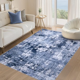 DMOYEST Area Rug Living Room Rugs - 4x6 Abstract Large Soft Indoor Washable Rug Neutral Modern Low Pile Carpet for Bedroom Dining Room Farmhouse Home Office - Navy Blue