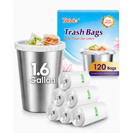 Teivio 1.6 Gallon(Fit 1.5-1.6 Gal)120 Counts Strong Trash Bags 1.5 Gallon 1.6 Gallon Garbage Bags, Bathroom Trash Can Bin Liners, Plastic Bags for home office kitchen, Clear