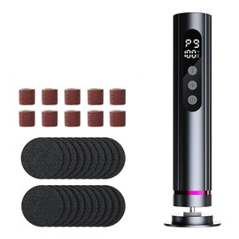 Kingbar 2-in-1 Electric Pedicure Foot Clipper, 9 Adjustable Speed, 20 Replacement Pads and 10 Nail Scrub Ring, Grey