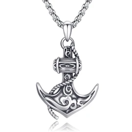 JFASHOP Anchor Necklace Vintage Marine Marine Pirate Chain Cool S925 Sterling Silver Pendant Goth Punk Rock Hip Hop Necklaces for Men, Silver