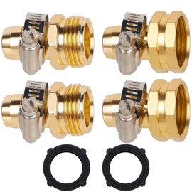 Biswing Garden Hose Repair Connector with Clamps, 5/8" Barb x 3/4" GHT Thread Aluminum Water Hose Pipe Repair Kit, Female and Male Hose Connectors with Stainless Steel Clamp, 2 Pack