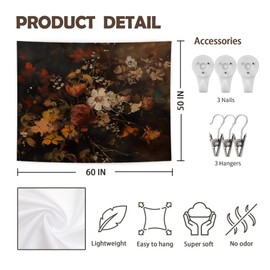 URLLUAE Vintage Fall Floral Tapestry, Fall Flower Decor, Dark Cottagecore Autumn Flower Botanical Wall Tapestry Backdrop for Home Bedroom Living Room Dorm Decoration, 50x60 Inch