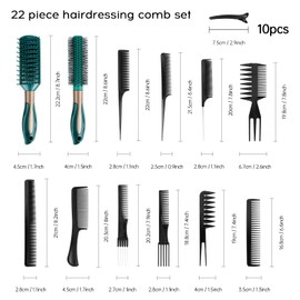 22 Pieces Hair Brush Set, Anti Static Massage Hair Comb, Round Brush Detangle Hair Brush and Combs Wet Dry Brush for Women Men Green, Add Shine