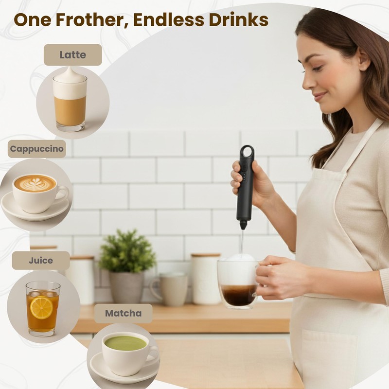 Rechargeable Milk Frother Handheld 3 Speed Coffee Foamer [3 Whisk]