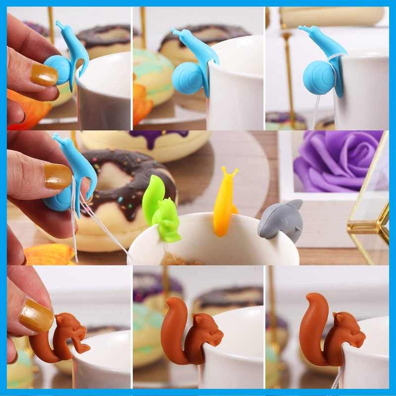 Boao 36 Pcs Silicone Tea Bag Holders Wine Charms Glass