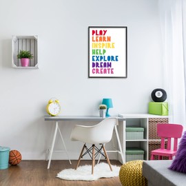 Stupell Industries Play Learn Inspire Create Phrase List Rainbow Text, Designed by Anna Quach Black Framed Wall Art, 24 x 30, Multi