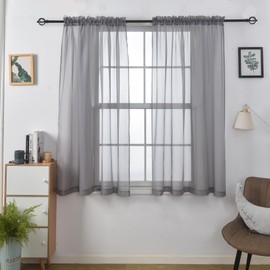 Aquazolax Small Grey Curtains for Bedroom, Pair of 54x63 inch Net Door Window Coverings Sheer Window Panel Drapes for Privacy with Tieback, 137x160cm