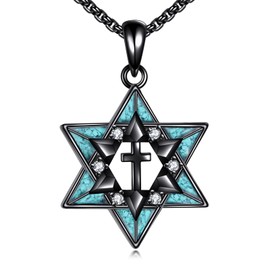 ONEFINITY Star Of David Necklace 925 Sterling Silver David Star with Cross Pendant Necklace Jewish Jewelry Gifts For Men Women