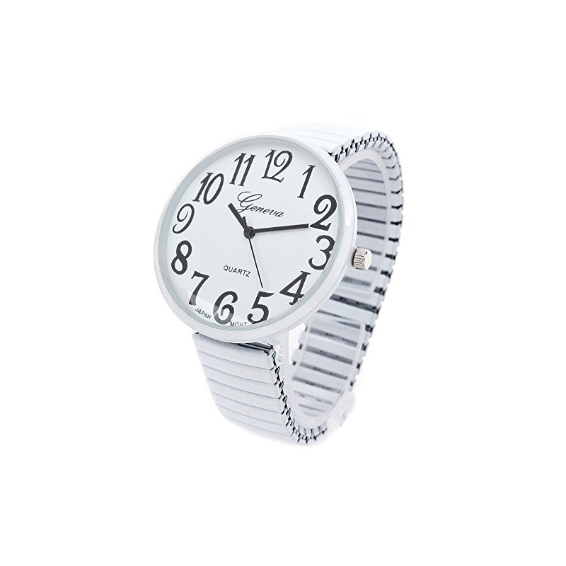White Super Large Face Stretch Band Easy to Read Watch