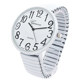 White Super Large Face Stretch Band Easy to Read Watch