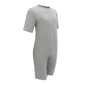 Kaycey Popper Vest Short Sleeve Knee Length Bodysuit with Crotch Snap Closure, Adaptive Clothing For Adults & Big Kids with Special Needs, Soft Cotton, Grey, Small