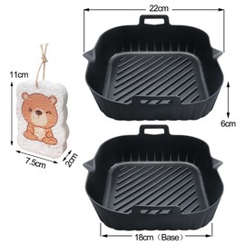 2 Stück Silikon-Luftfritteusen-Einsatz, wiederverwendbar, hitzebeständig, antihaftbeschichtet, Lebensmitteltablett, Matten, Schüssel mit Griff, 20,3 cm, quadratische Backform für Küche, Luftfritteuse