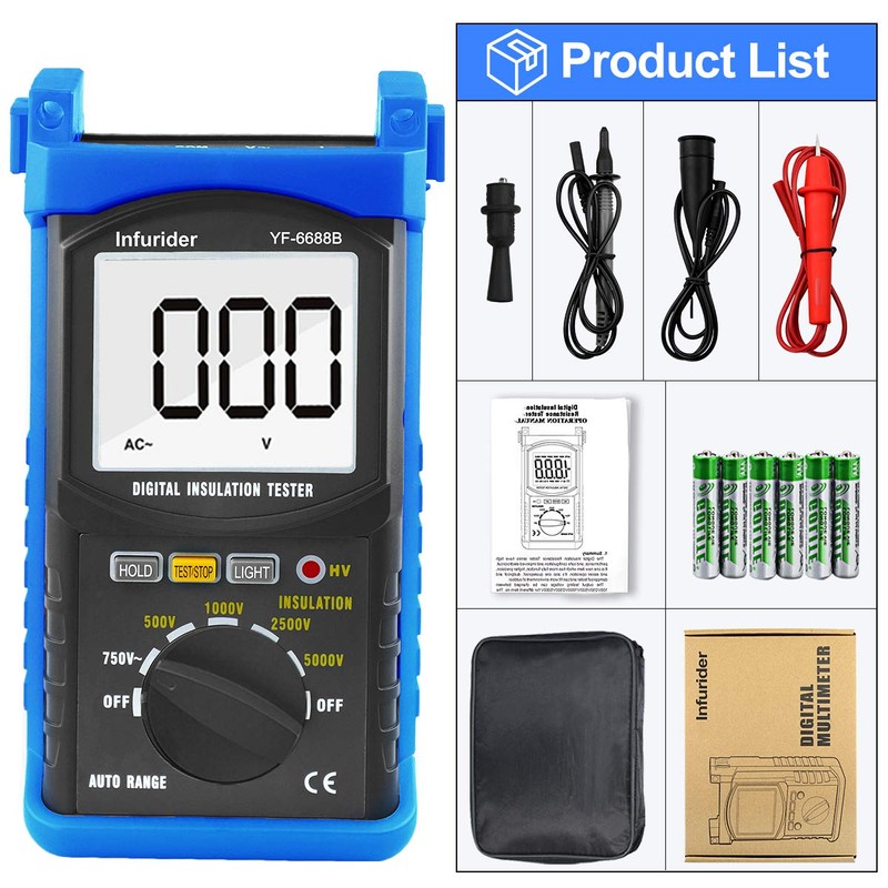 INFURIDER YF-6688B Digital Insulation Resistance Tester MegOhmmeter DC AC Voltmeter,Test