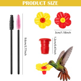 Hummingbird Feeder Replacement Flower Red Yellow with 2 Brushes, Pet Hummingbird Feeder Accessories Supplies, Tools Suitable for Outdoor Better Feeding of Pets
