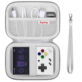 Supmay Carrying Case for Miyoo Mini Plus OnionOS Handheld Game Console, Retro Gaming Console Storage Holder Travel Bag with Mesh Pocket for USB-C Cable, TF-Card Reader, Instruction, Grey