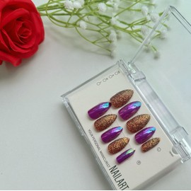 false nails,Gel - made Press - on Nails Set: Stunning Purple and Gold Glitter, Achieve Salon - like Nails in 5 Minutes