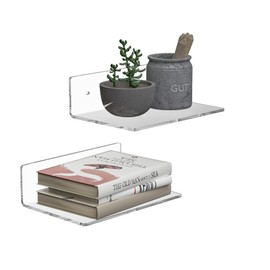 Sezanrpt 23 cm Clear Wall Shelf, Acrylic Small Floating Shelf for Wall, Home Wall Display Ledges for Storage, Room Decoration, Space Saving, Individual Parts Organiser, Pack of 2