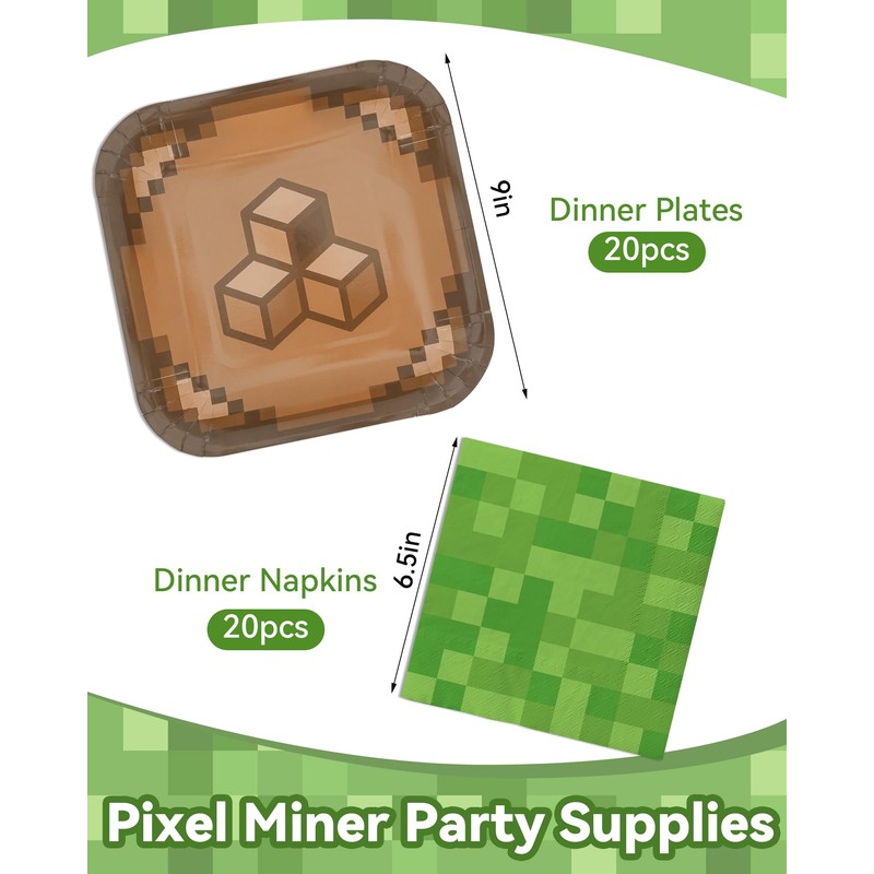 Pixel Gaming Party Supplies Set - Including 9“ Plates and