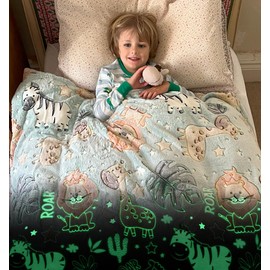 Kids Glow in The Dark Blanket - Kids Fleece Blankets for Girls & Boys - Soft Plush Kids Throw Blanket 50"x60" - Animal Safari