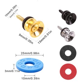 Pack of 6 Guitar Strap Buttons, Metal Guitar Strap End Button, Locks for Guitar Straps, with Mounting Screws and Rubber Cushions, with 6 Rubber Guitar Strap Blocks, for Guitar, Bass, Ukulele