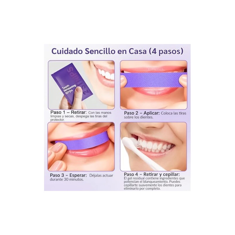 Purple Teeth Whitening Strips, Kit Tiras Blanqueadoras Dentales 14 Pares