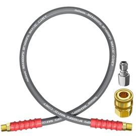 Heliwoo Pressure Washer Whip Hose 4FT, 3/8'' Hose Reel Connector Hose for Power Washer, 248°F Hot Water Jumper Hose with 3/8'' Quick Connect Adapter Set, Steel-Braided-4800 PSI