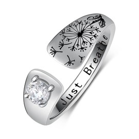 qielizhu Just Breathe Rings for Women 925 Sterling Silver Dandelion Just Breathe Ring Inspirational Jewelry Encouragement Gifts for Women Men, Sterling Silver, No Gemstone