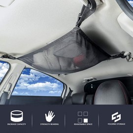 Car Ceiling Cargo Net Pocket Interior Overhead Roof Top Bag Cargo Net for Car Interior Roof Storage Polyester Hanging Sundries Mesh Storage Organizer with Drawstring Car Net for Jeep Van SUV Trunk