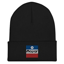 Mopar Classic Retro Flag Embroidered, Cuffed Beanie Hat, Black, One Size Fits All
