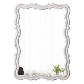 Sintosin Rustic Scalloped Wall Mirror 18 X 24 Inch, Hanging Distressed White Wooden Wavy Vintage Mirrors for Wall Decor, Farmhouse Rectangular Decorative Bathroom Mirror, Horizontal or Vertical