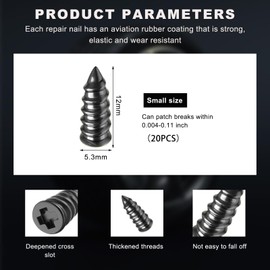Ohleats 20 PCS Tire Repair Rubber Nail, Self-Service Vacuum Tire Repair Nail Kit, Tire Quick Puncture Repair Tools for Automotive Truck Tractor, Universal Car Accessories (Small)