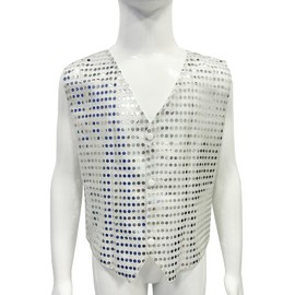 TACKTIMES Kids Boys Girls Shiny Sequins Vest Shirt Jazz Hip-hop Dance Jacket Waistcoat Stage Performance Costume Accessory (Silver, 9-10)