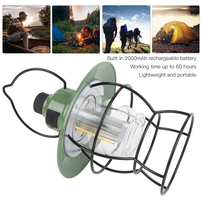LED Camping Light Retro Style Rechargeable 3 Stepless Dimming Modes