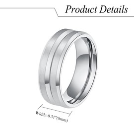 Cupimatch Promise Engagement Couple Ring: Commitment Wedding Promise Ring for Men Women 8MM Stainless Steel Recessed Matte Charm Simple Silver Ring for Valentine's Day Gift for Mothers Day