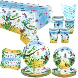 Insect Party Supplies - Bugs Party Tableware - Dinner Plates Desserts Plates Cups Napkins Bugs Insect Tablecover Straws for Class Office Garden Reptile Baby Shower Decorations, Serves 20 (20)